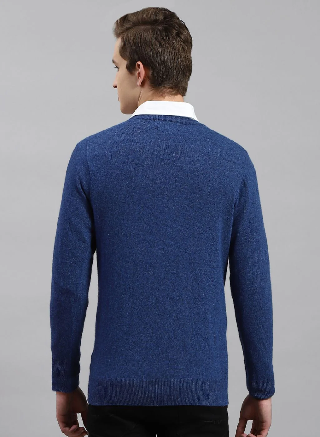 Men Royal Blue Solid Lamb wool Pullover - Image 5