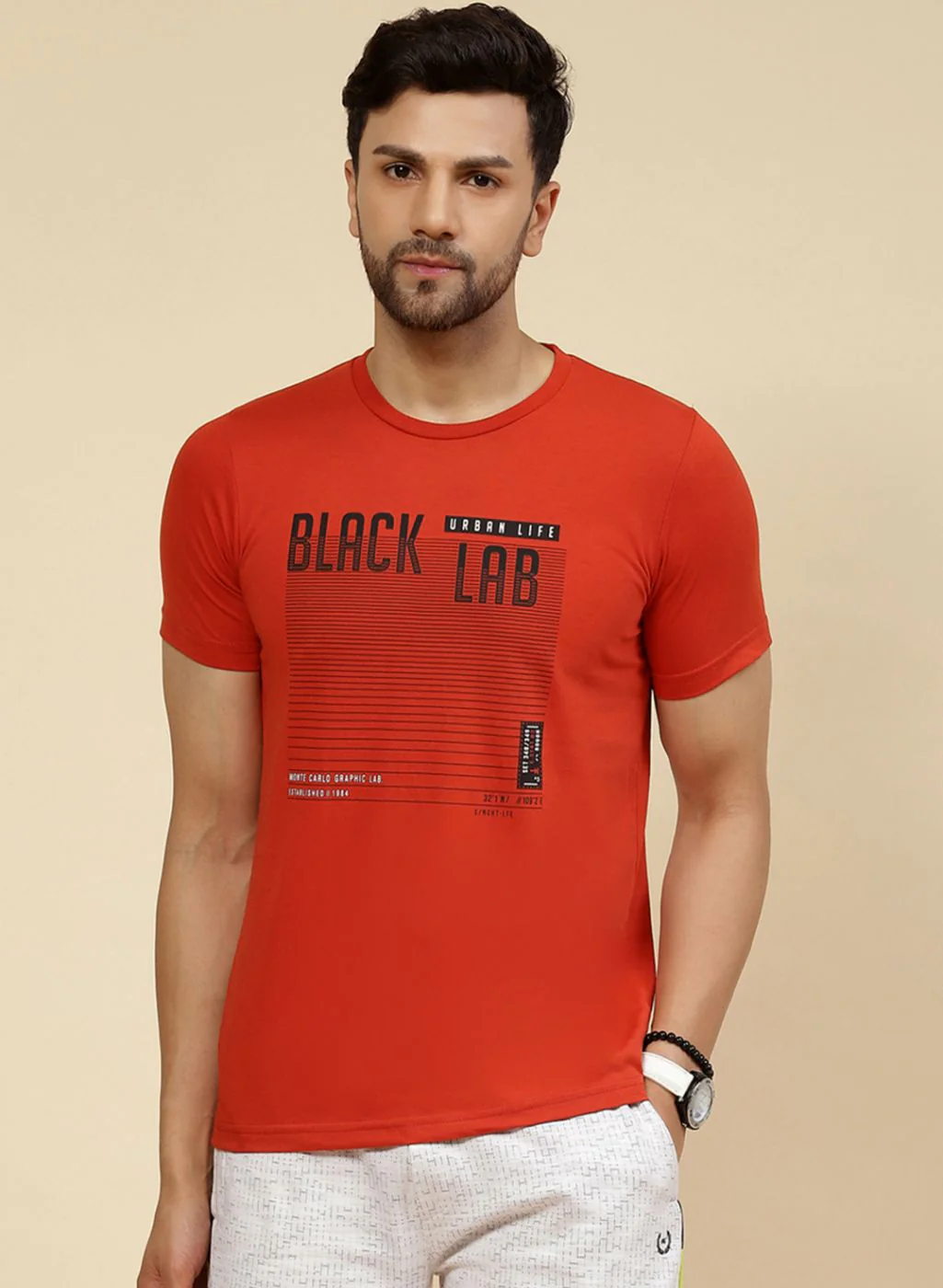 Men Rust Orange & Blue Solid T-Shirt - Image 2