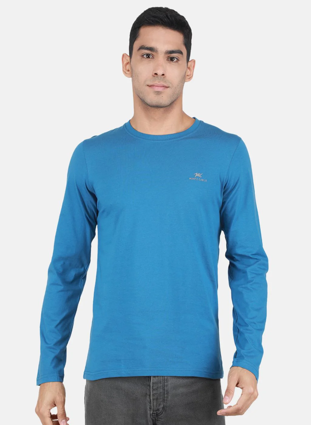 Men Rust Orange & Blue Solid T-Shirt - Image 2