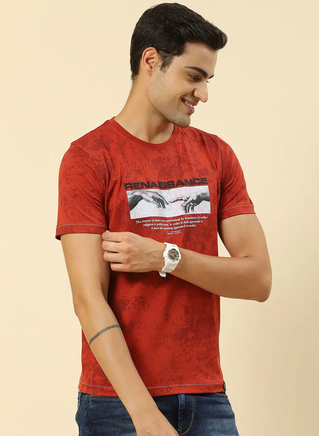Men Rust Orange Printed T-Shirt - Image 4