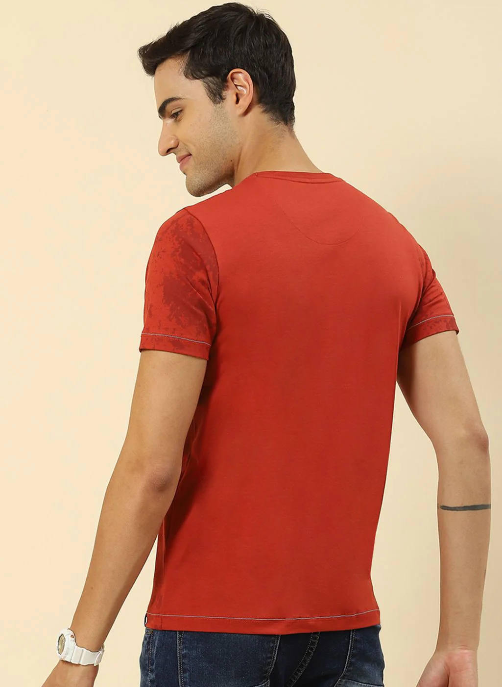 Men Rust Orange Printed T-Shirt - Image 5