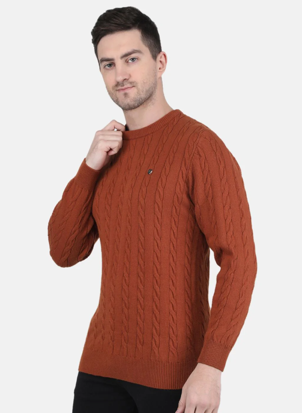 Men Rust Orange Self Design Pullover - Image 2