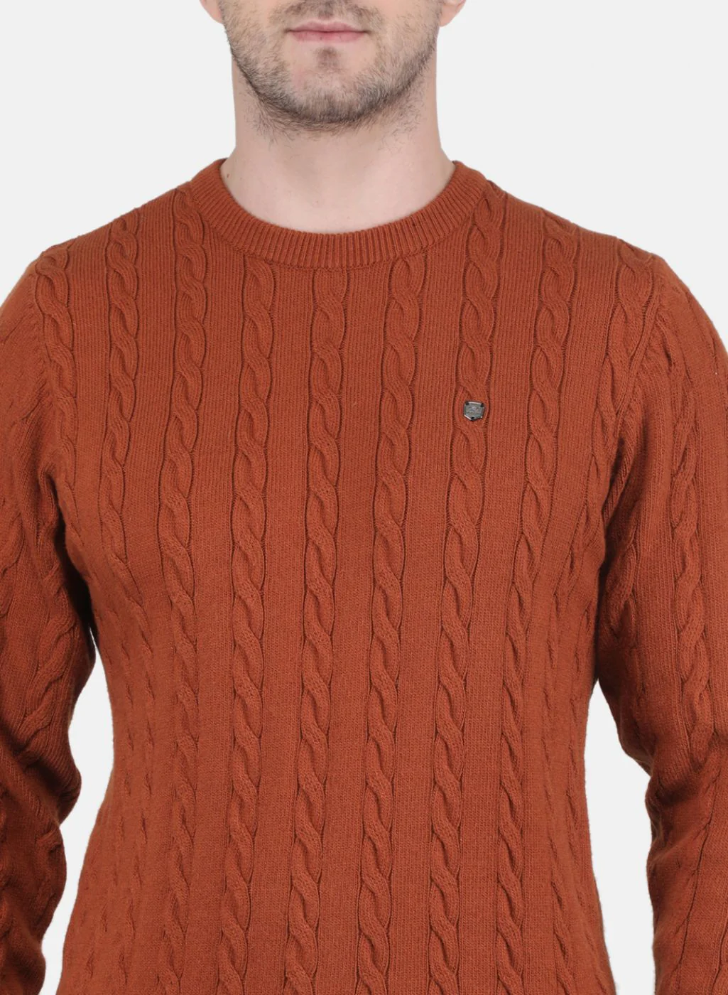 Men Rust Orange Self Design Pullover - Image 5