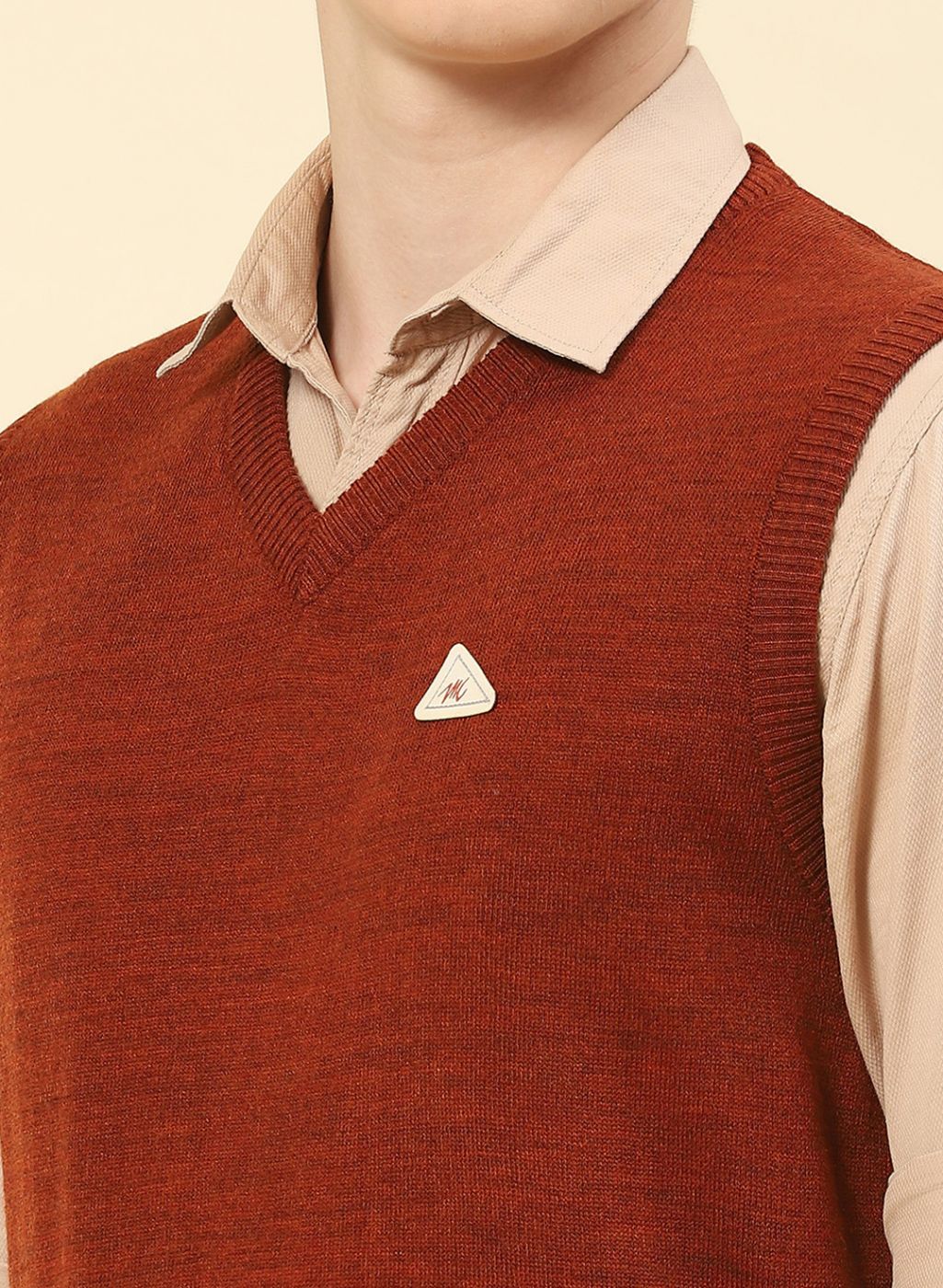 Men Rust Orange Solid Blend wool Sweater - Image 6