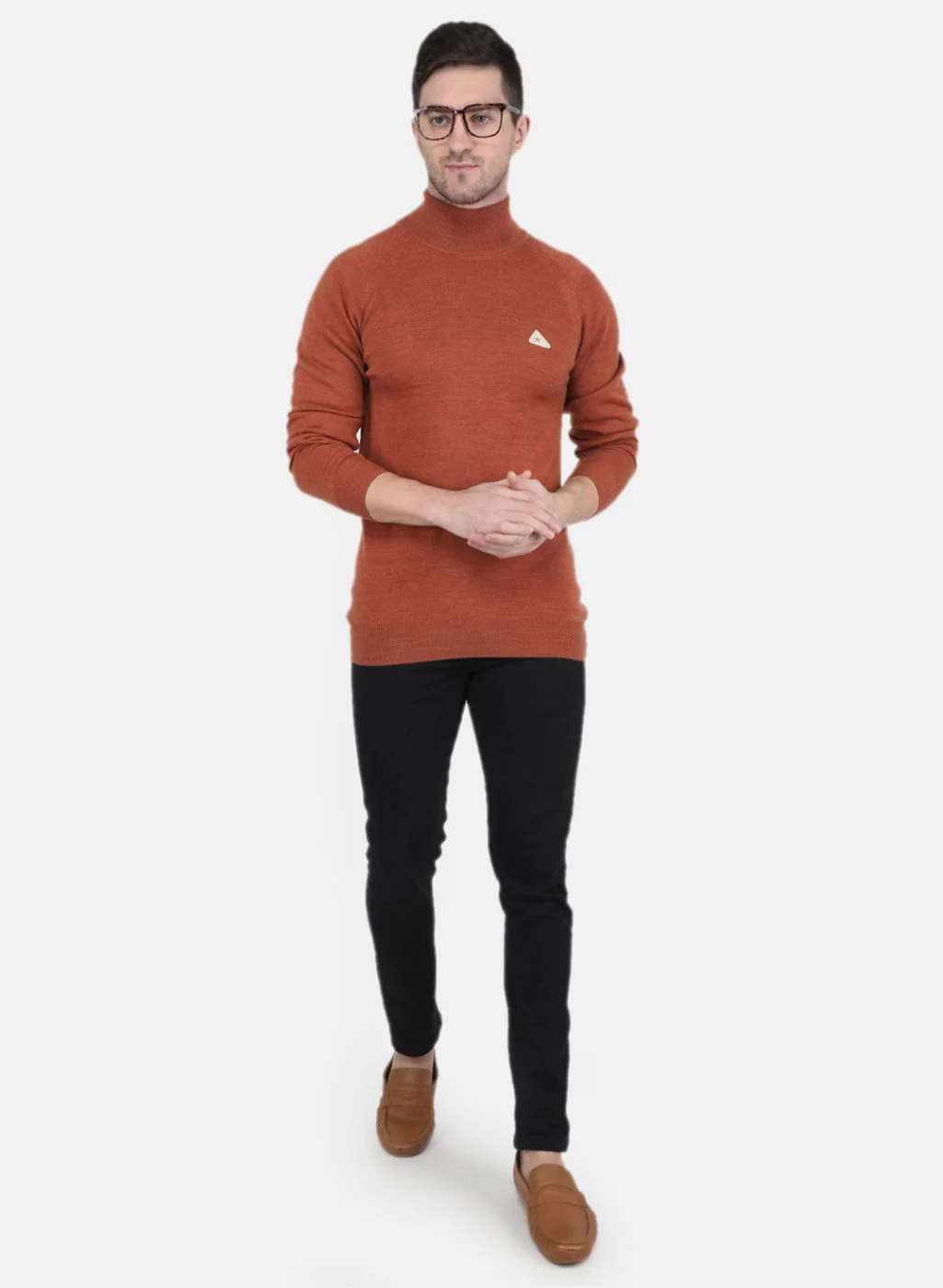 Men Rust Orange Solid Pullover - Image 4