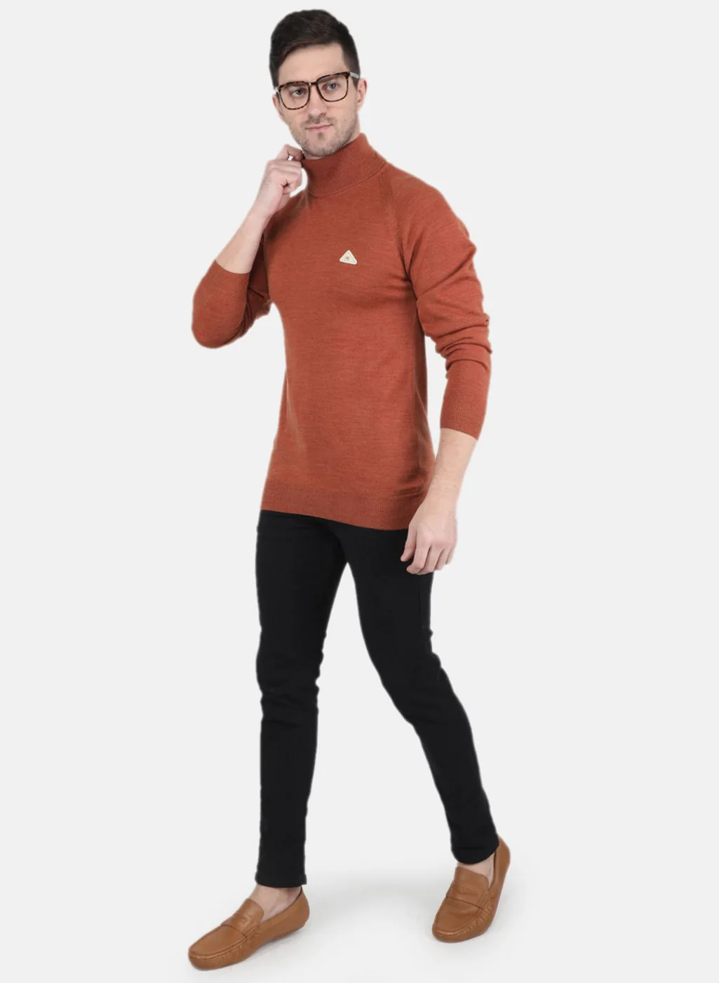 Men Rust Orange Solid Pullover - Image 5