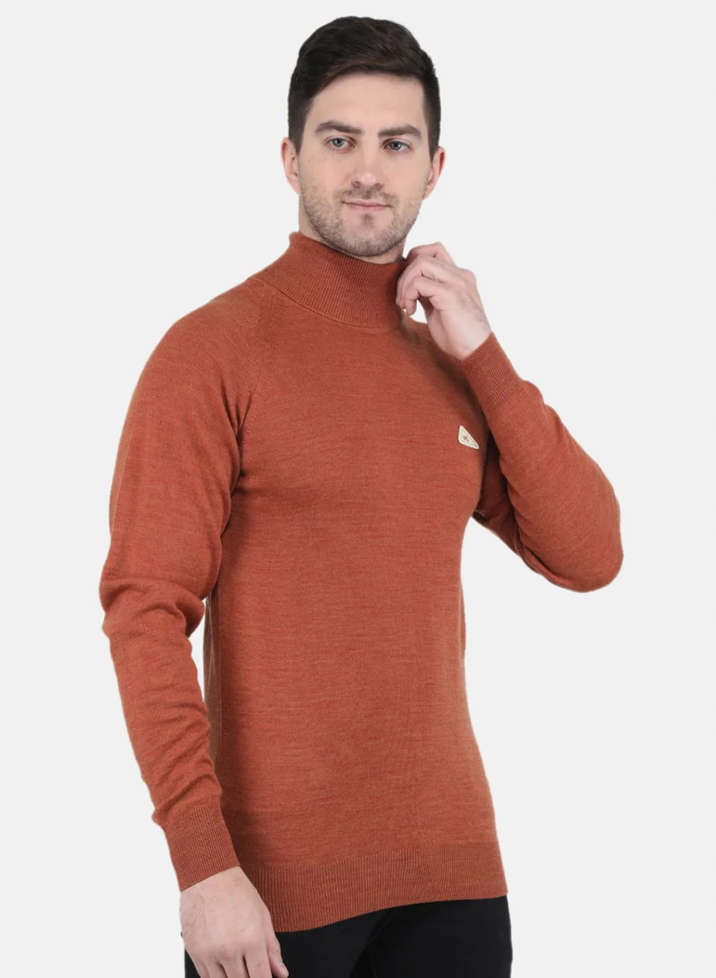 Men Rust Orange Solid Pullover - Image 6