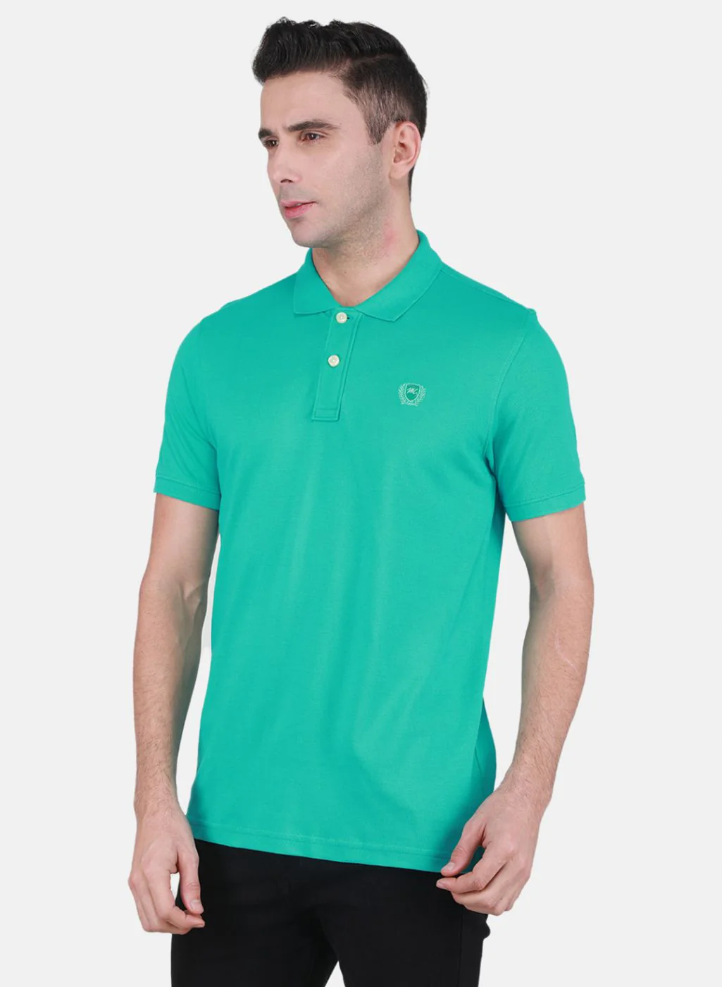 Men Sea Green Solid T-Shirt - Image 2