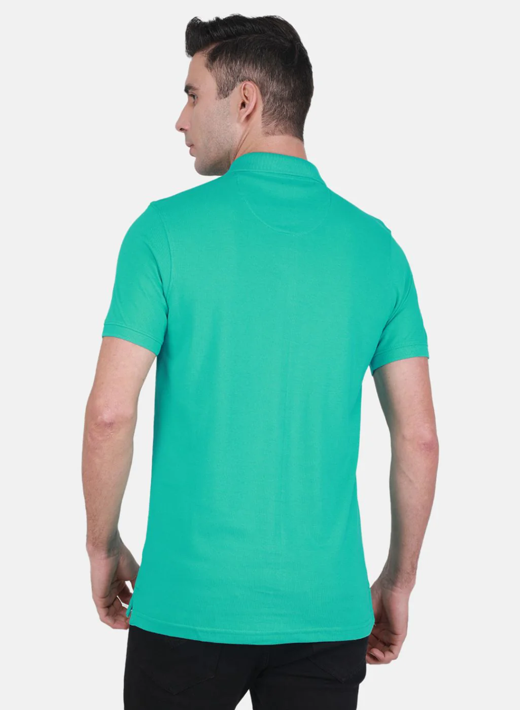 Men Sea Green Solid T-Shirt - Image 3