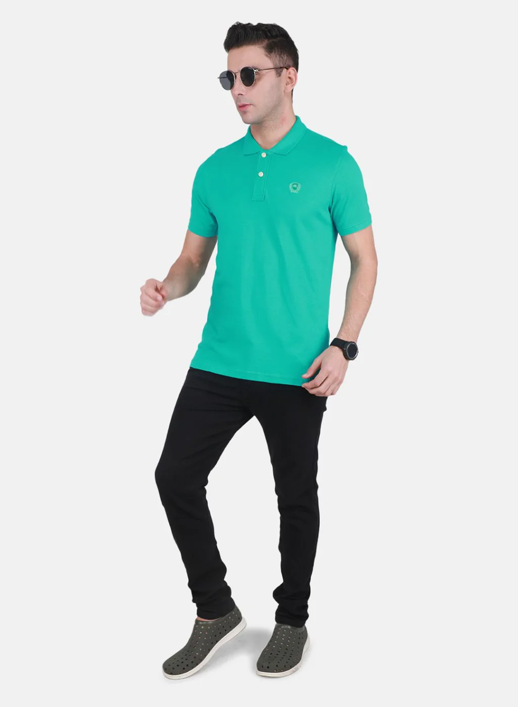 Men Sea Green Solid T-Shirt - Image 4