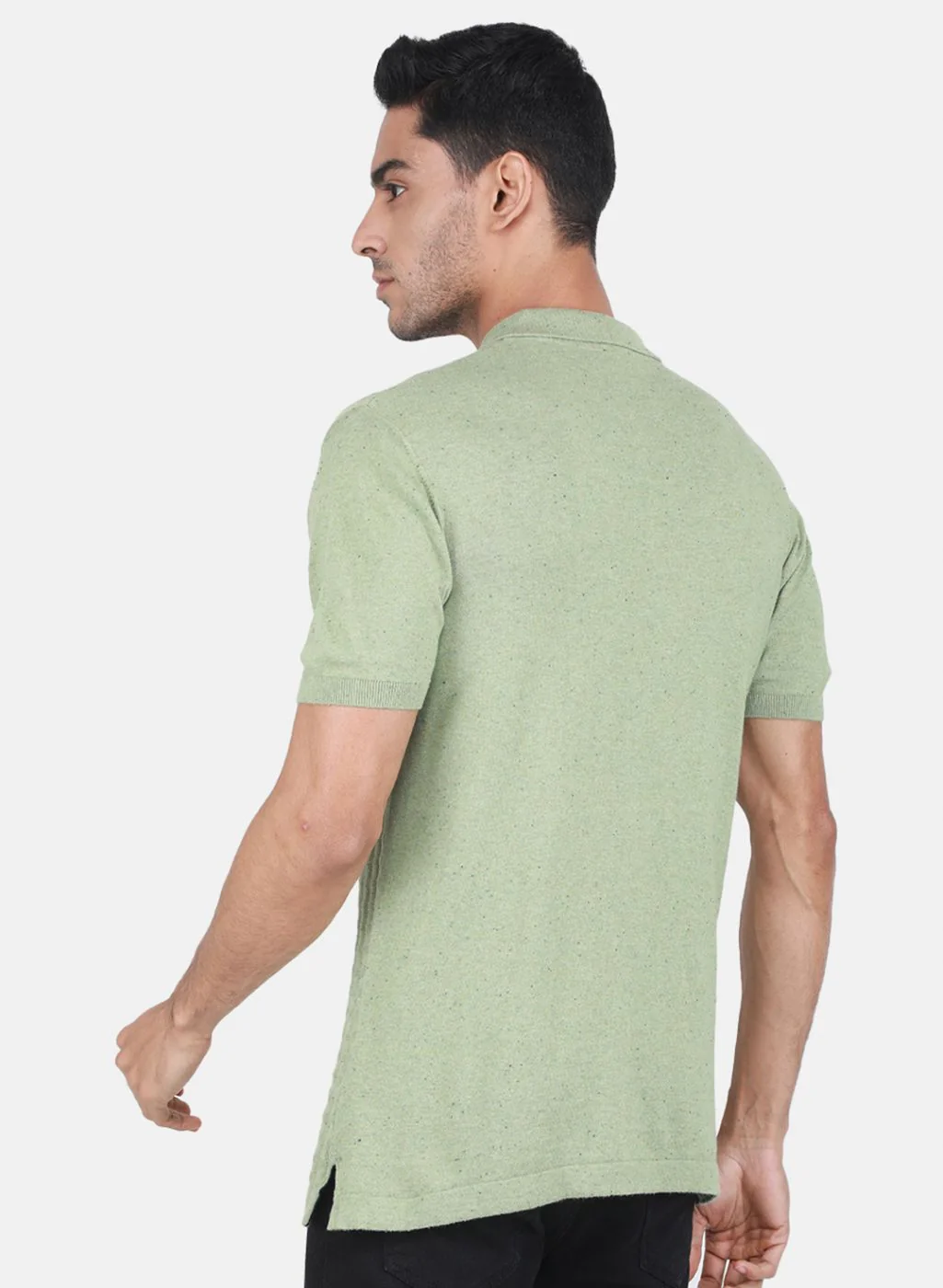 Men Sea Green Solid T-Shirt - Image 3