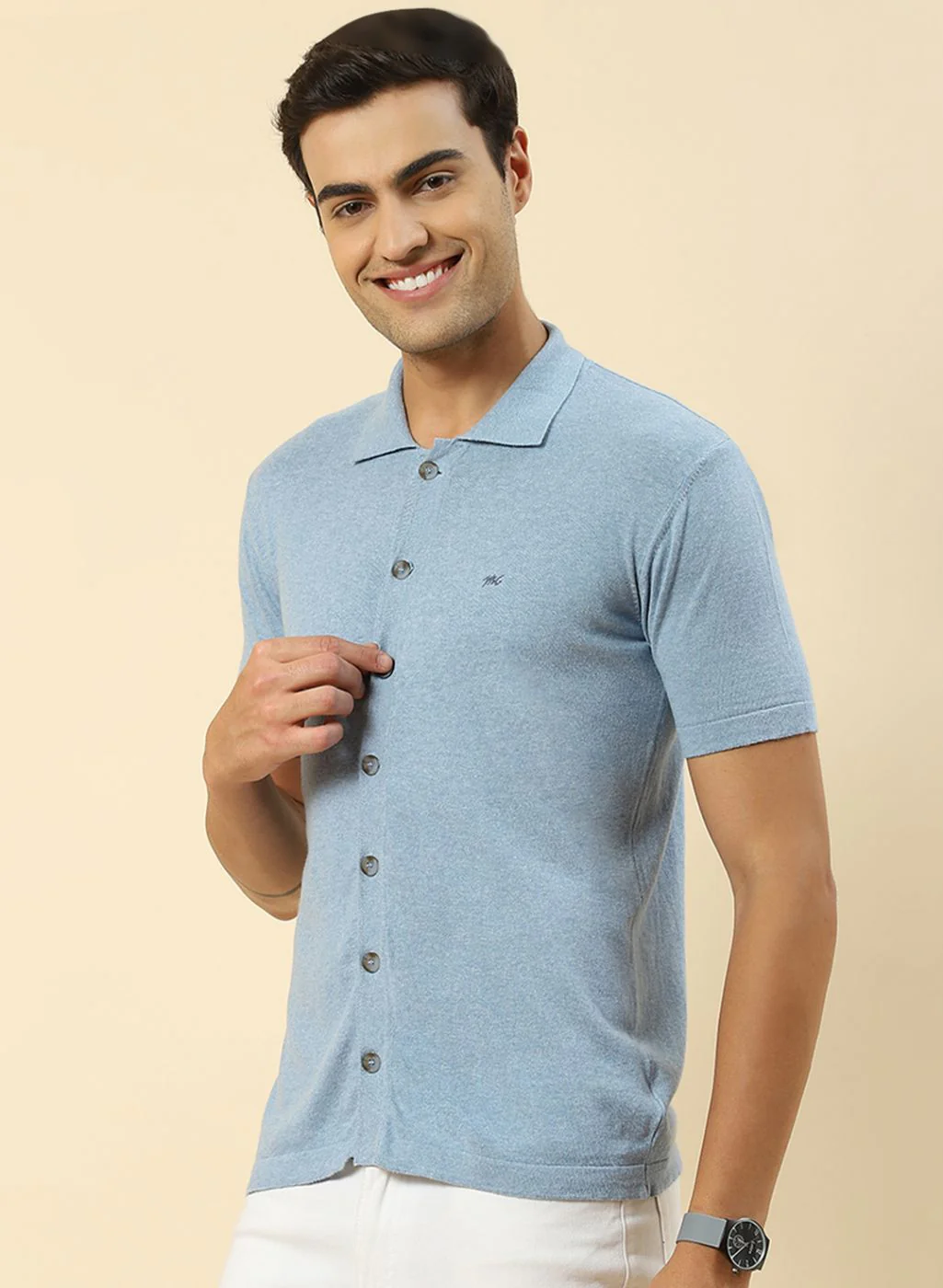 Men Sky Blue Plain T-Shirt - Image 3