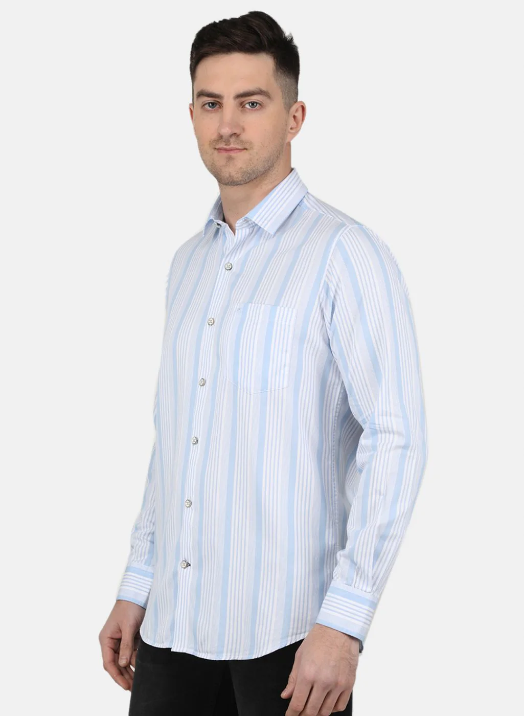 Men Sky Blue Printed Shirt - Image 2