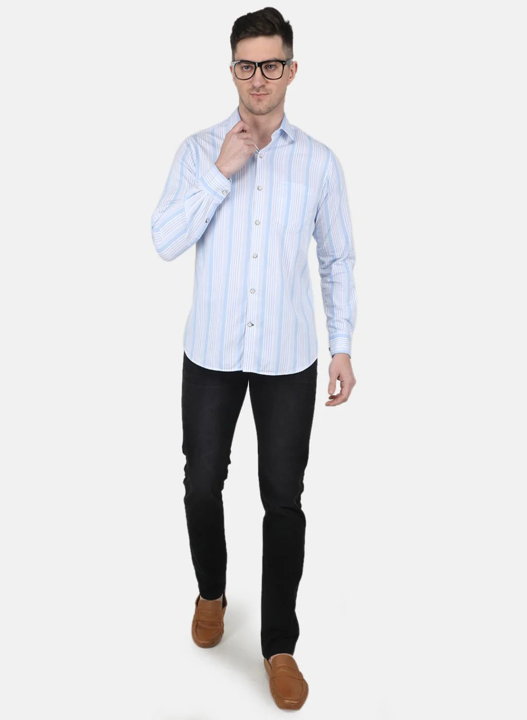 Men Sky Blue Printed Shirt - Image 4