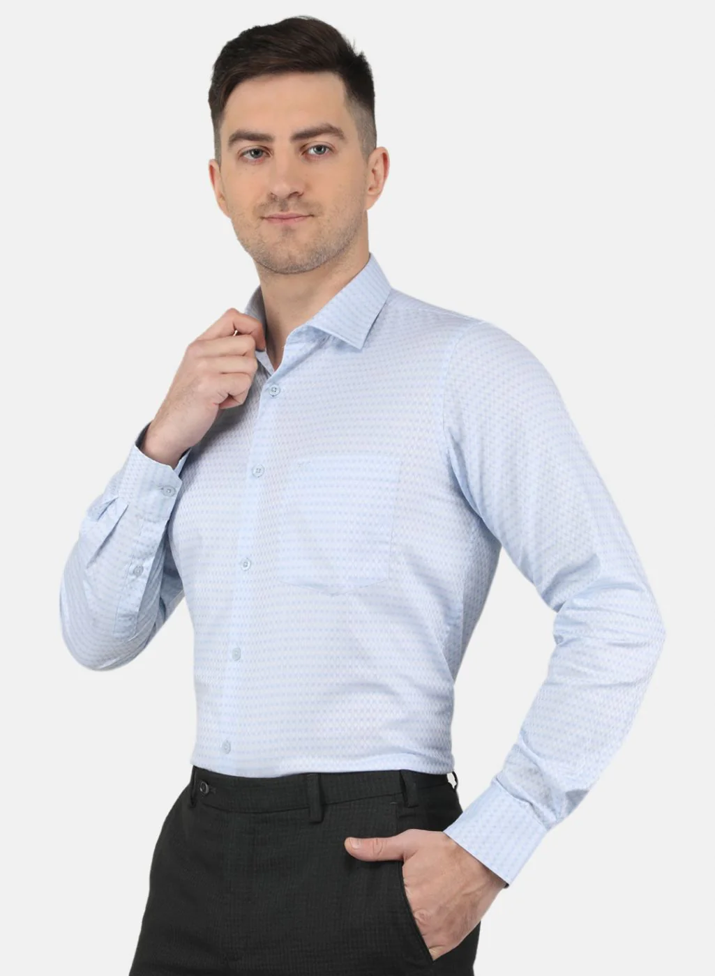 Men Sky Blue Printed Shirt - Image 2