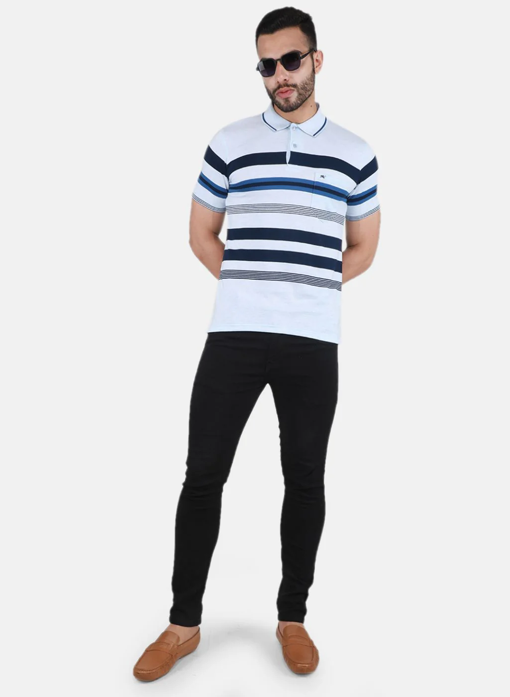 Men Sky Blue Printed T-Shirt - Image 4