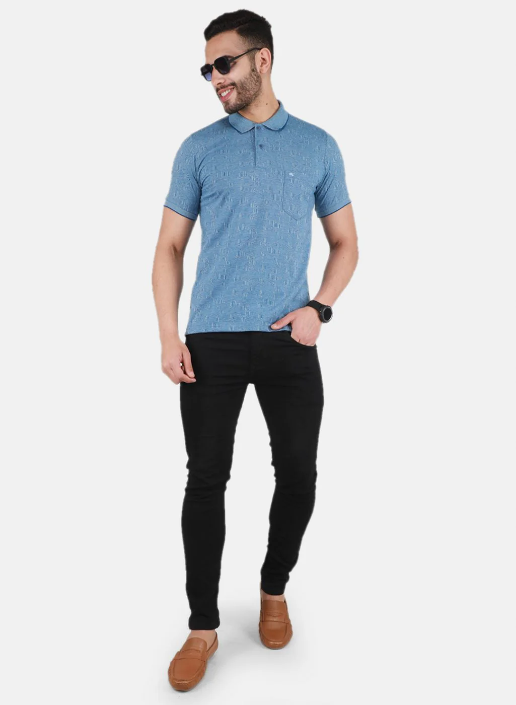 Men Sky Blue Printed T-Shirt - Image 4