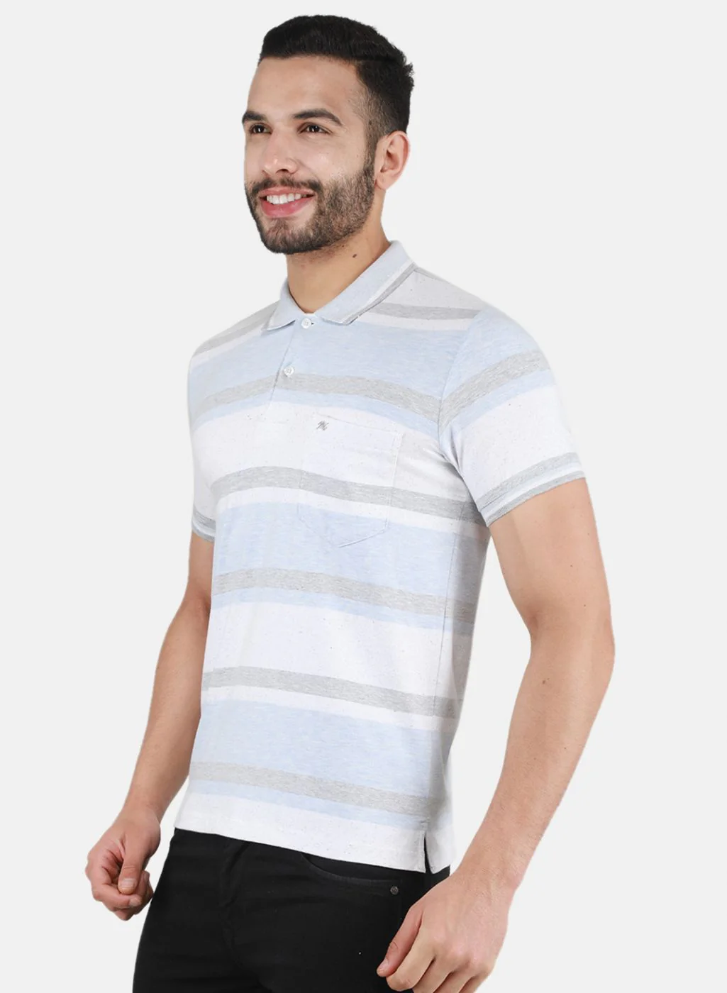 Men Sky Blue Printed T-Shirt - Image 2