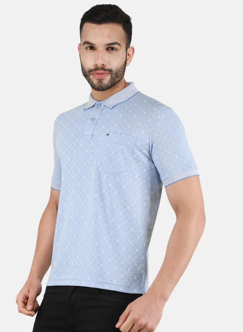 Men Sky Blue Printed T-Shirt - Image 2