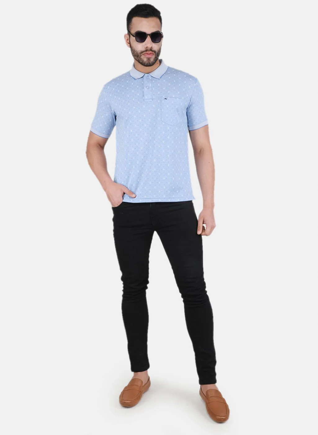 Men Sky Blue Printed T-Shirt - Image 4