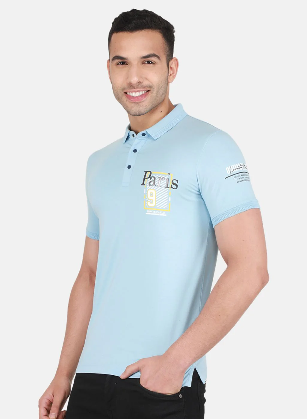 Men Sky Blue Printed T-Shirt - Image 2