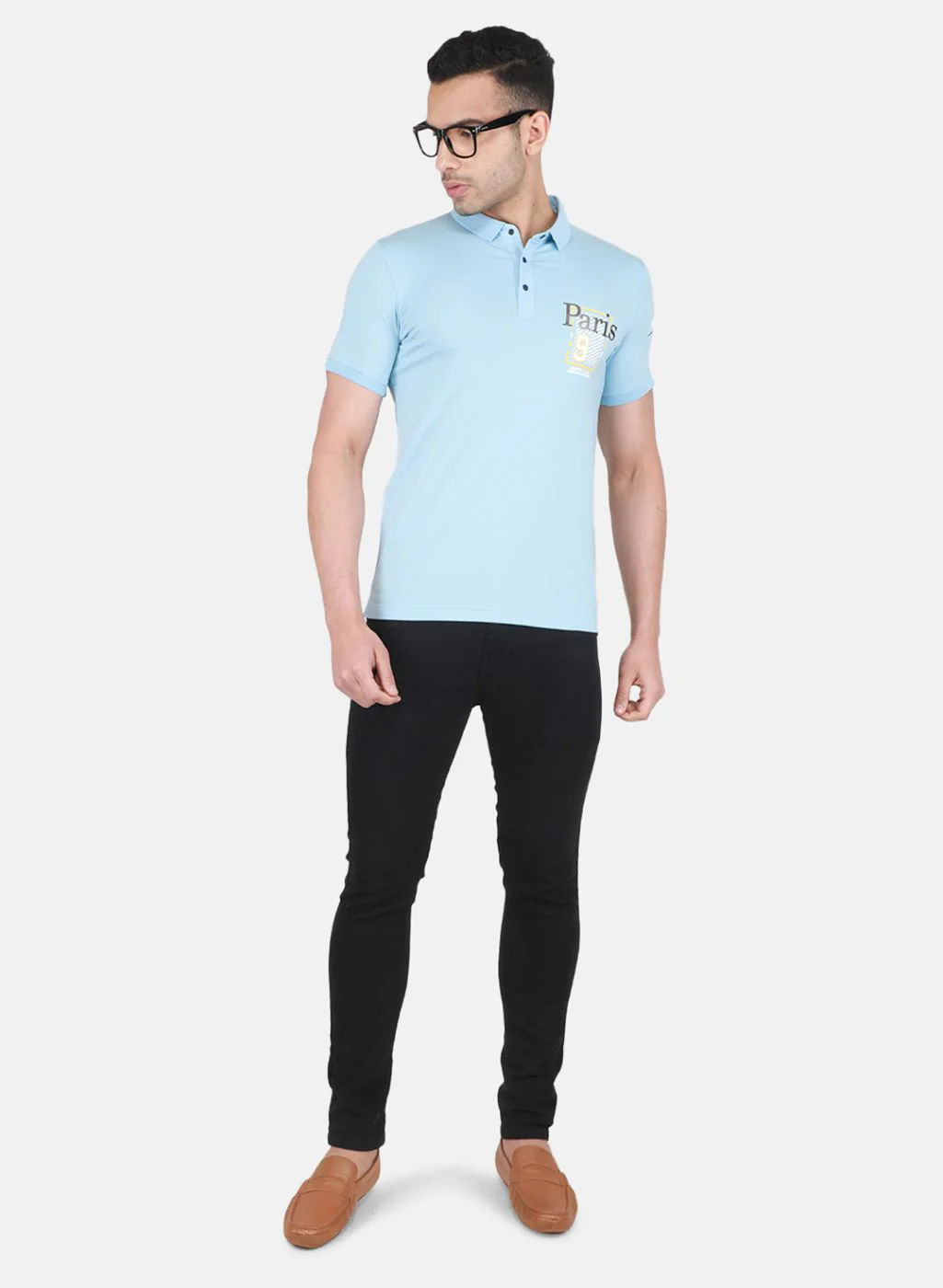 Men Sky Blue Printed T-Shirt - Image 4
