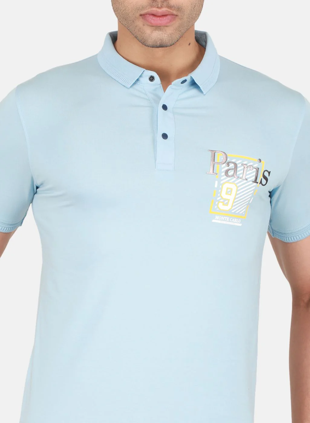 Men Sky Blue Printed T-Shirt - Image 5