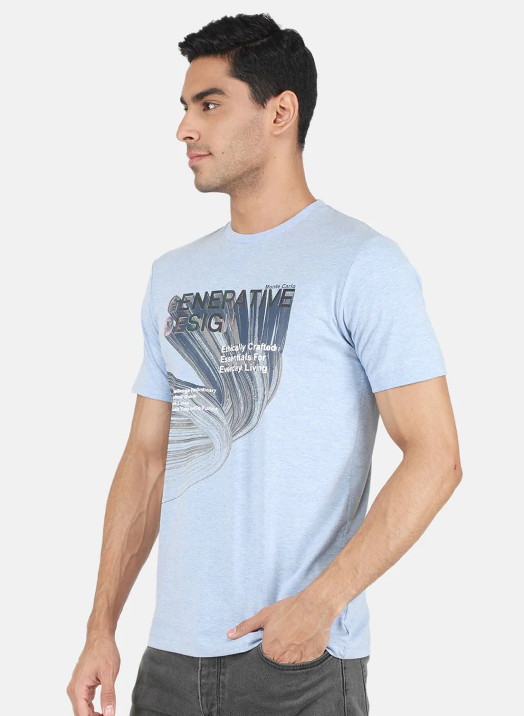 Men Sky Blue Printed T-Shirt - Image 3