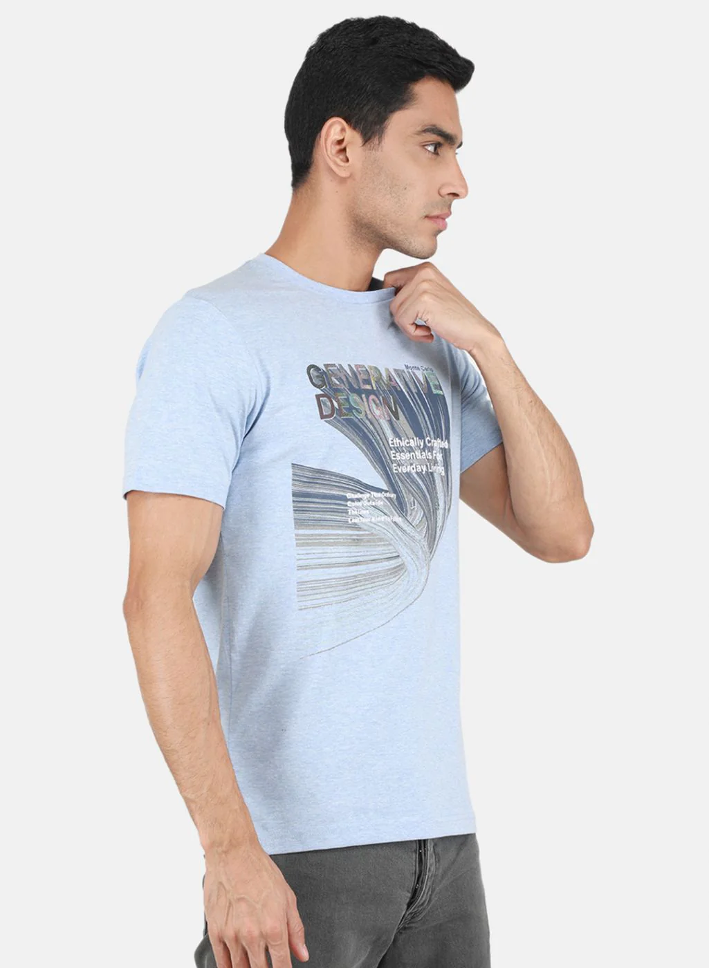 Men Sky Blue Printed T-Shirt - Image 6