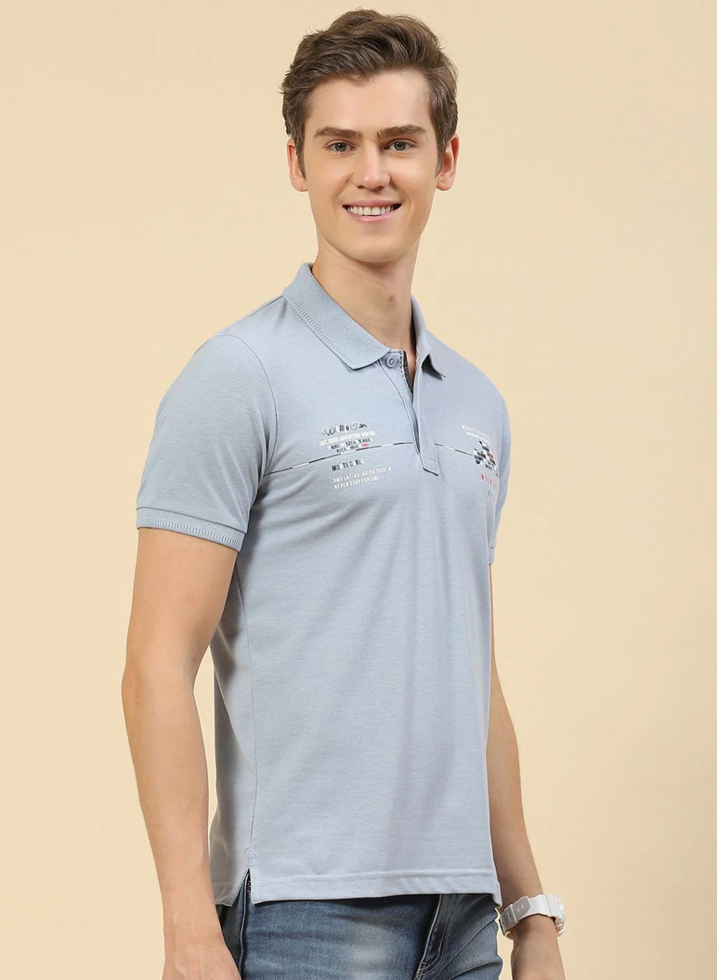 Men Sky Blue Printed T-Shirt - Image 4