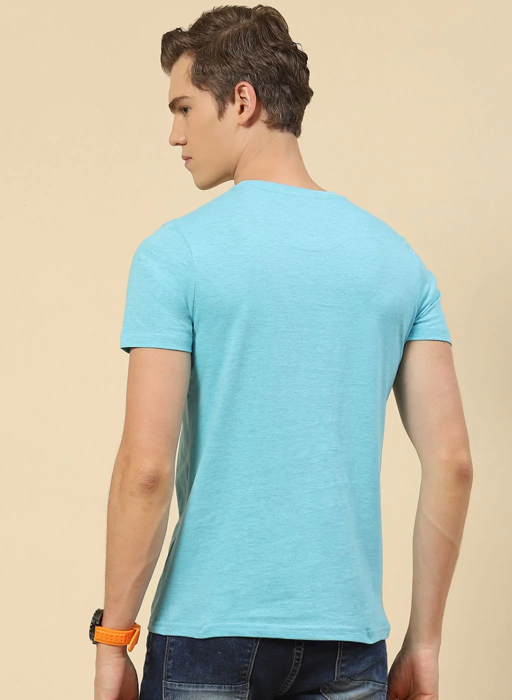 Men Sky Blue Printed T-Shirt - Image 5