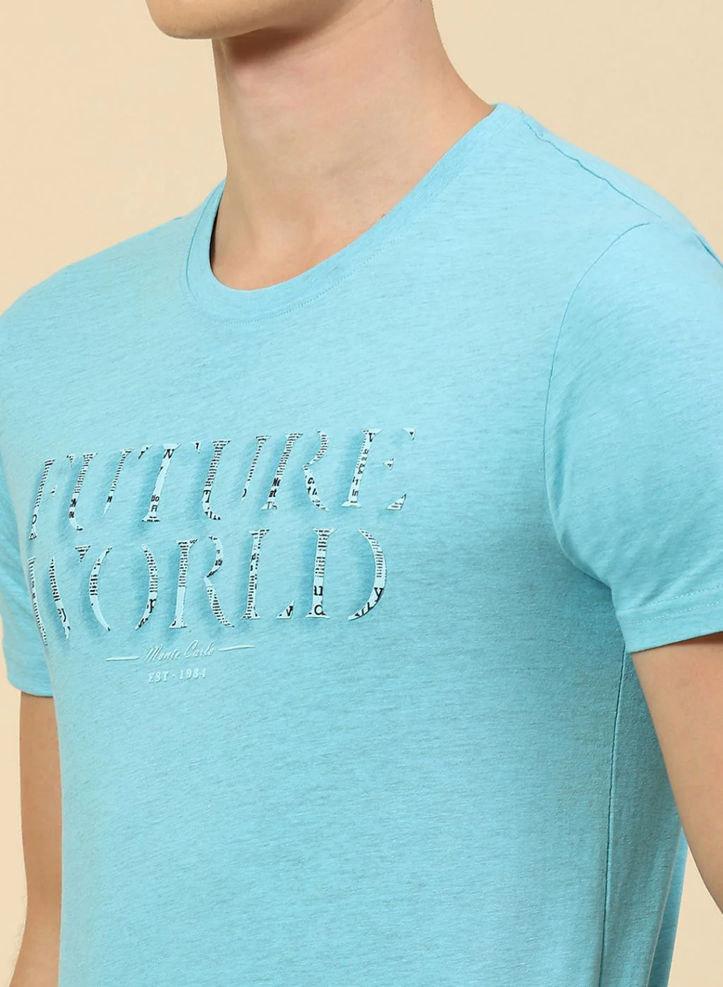 Men Sky Blue Printed T-Shirt - Image 6