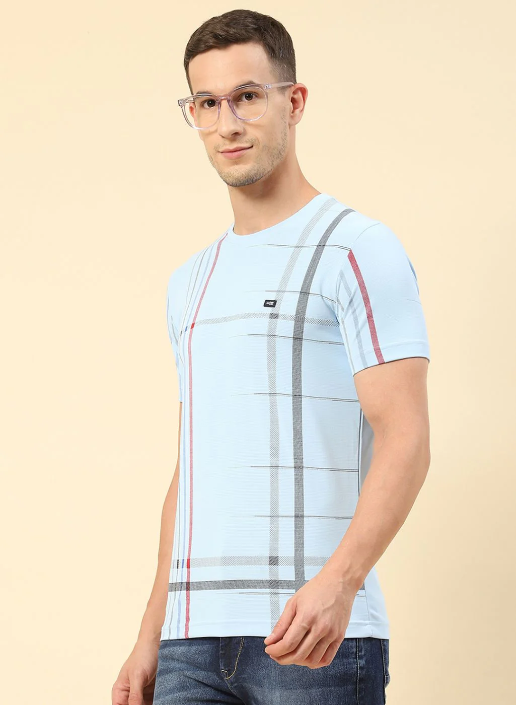 Men Sky Blue Printed T-Shirt - Image 3