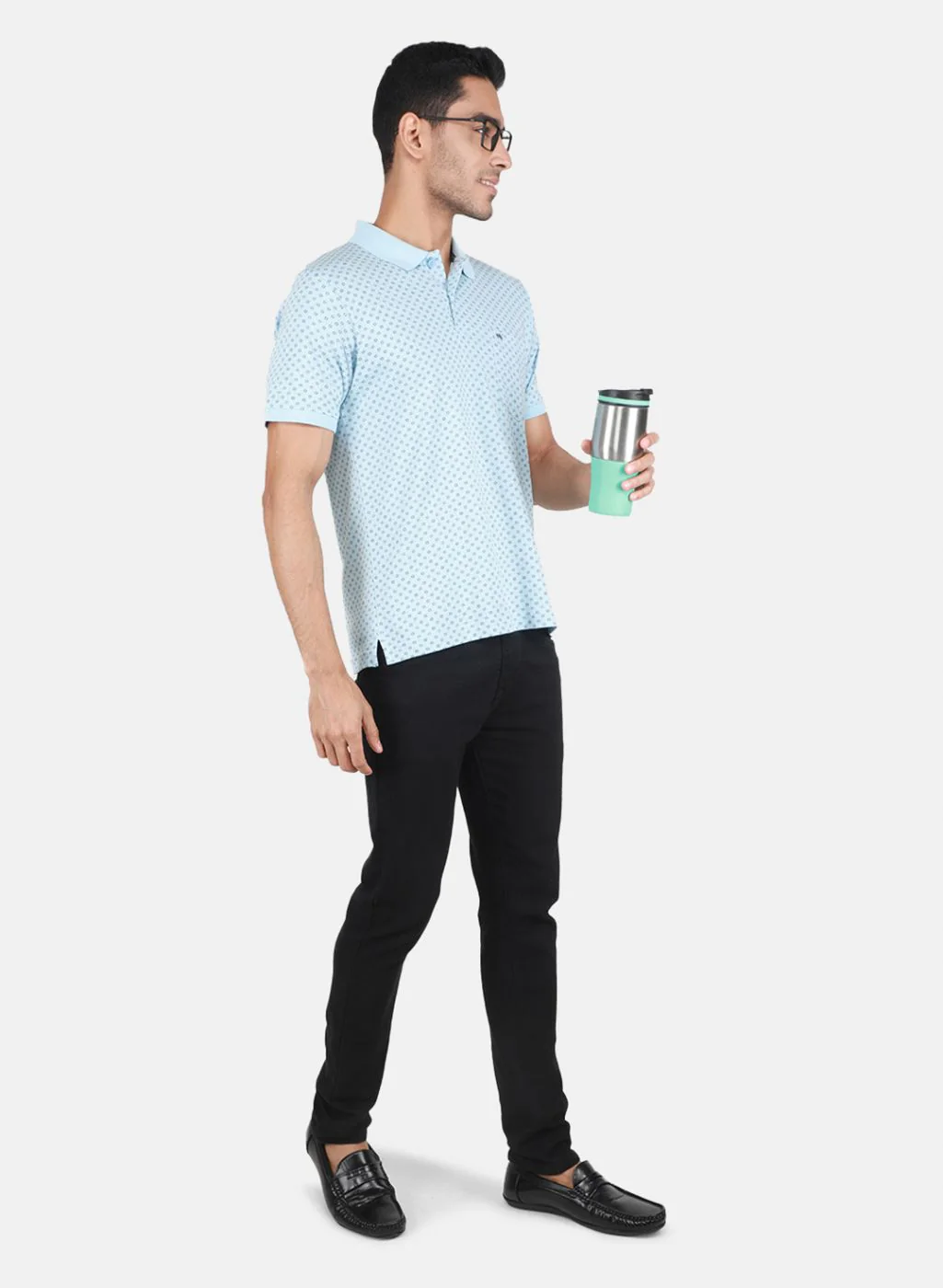 Men Sky Blue Printed T-Shirt - Image 4