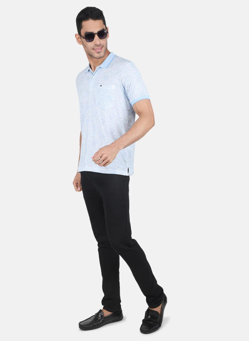 Men Sky Blue Printed T-Shirt - Image 4