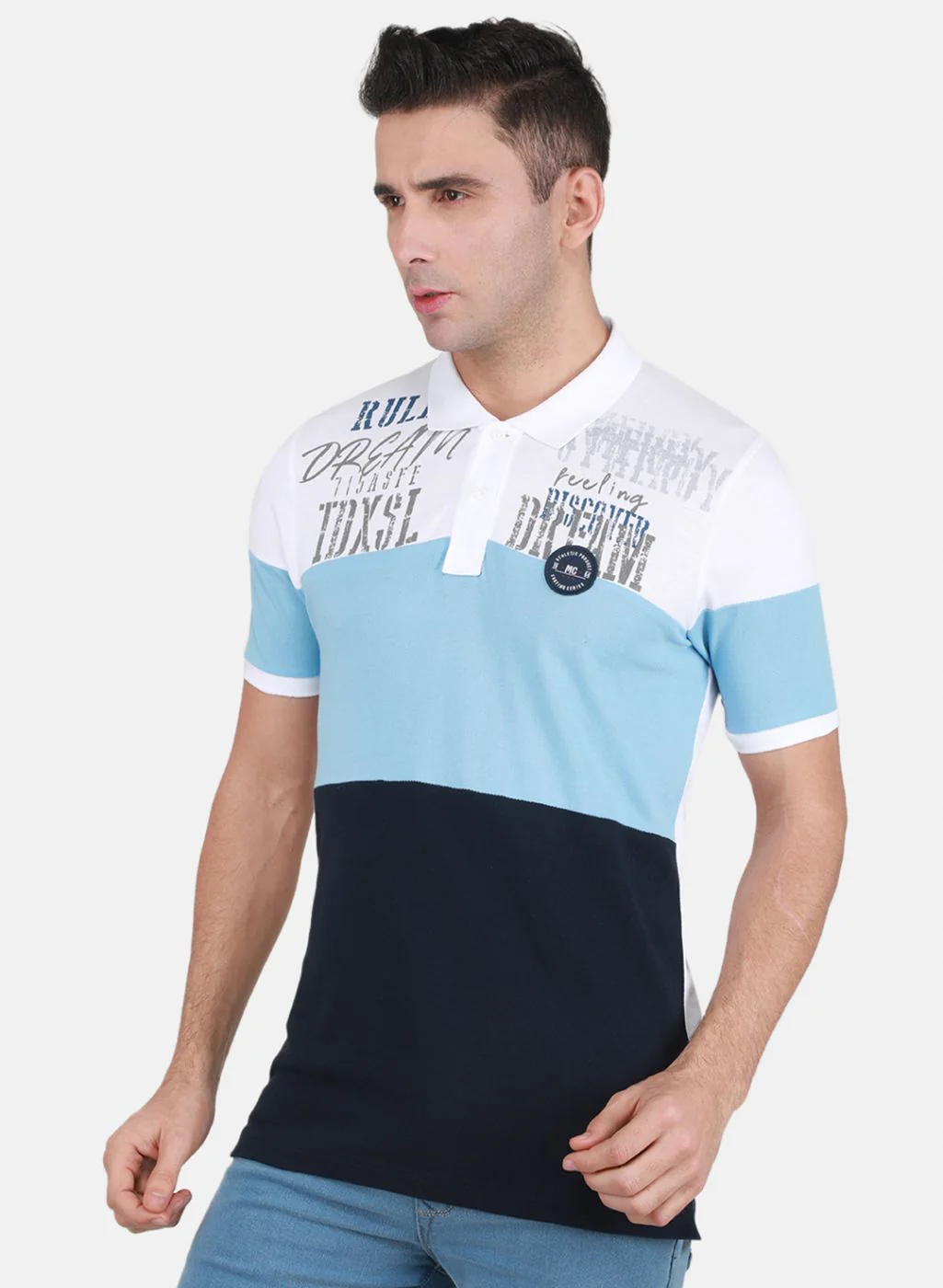 Men Sky Blue Printed T-Shirt - Image 2
