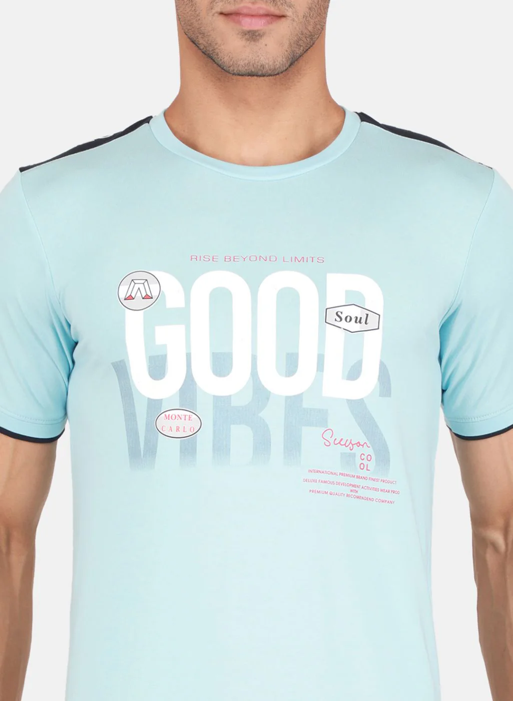 Men Sky Blue Printed T-Shirt - Image 5
