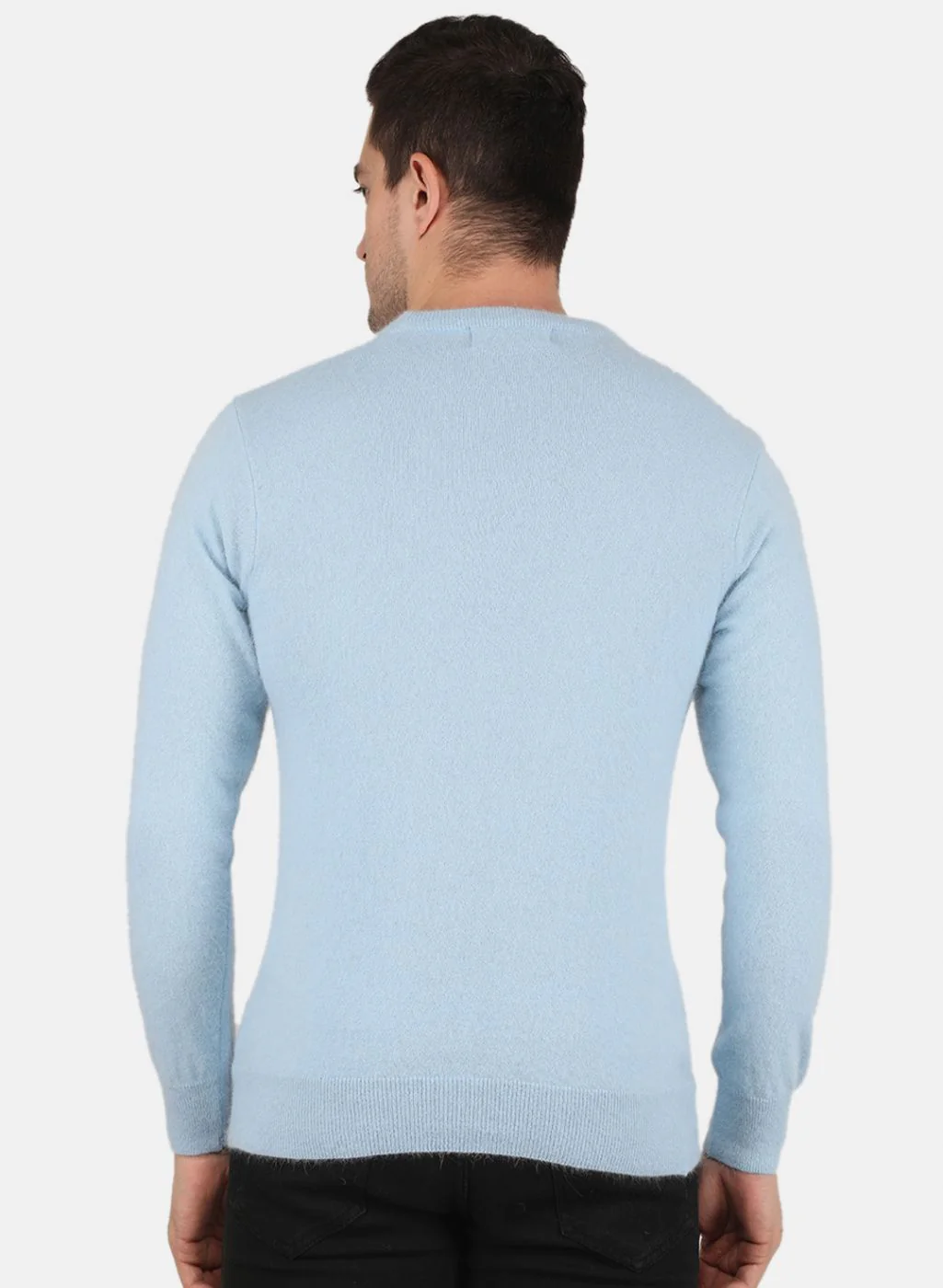 Men Sky Blue Solid Pullover - Image 3