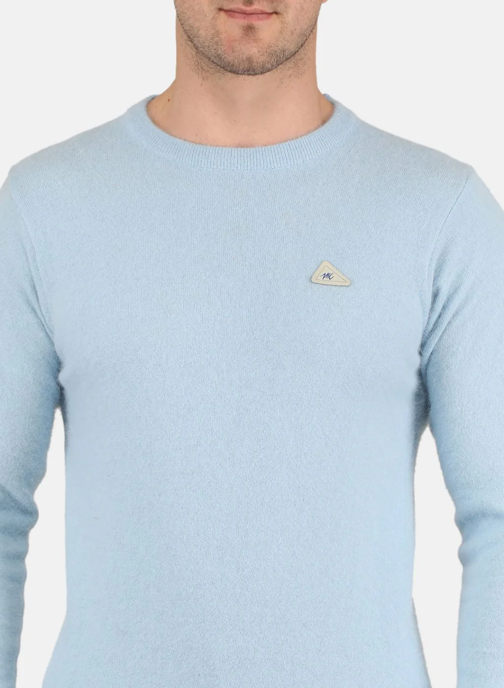 Men Sky Blue Solid Pullover - Image 5