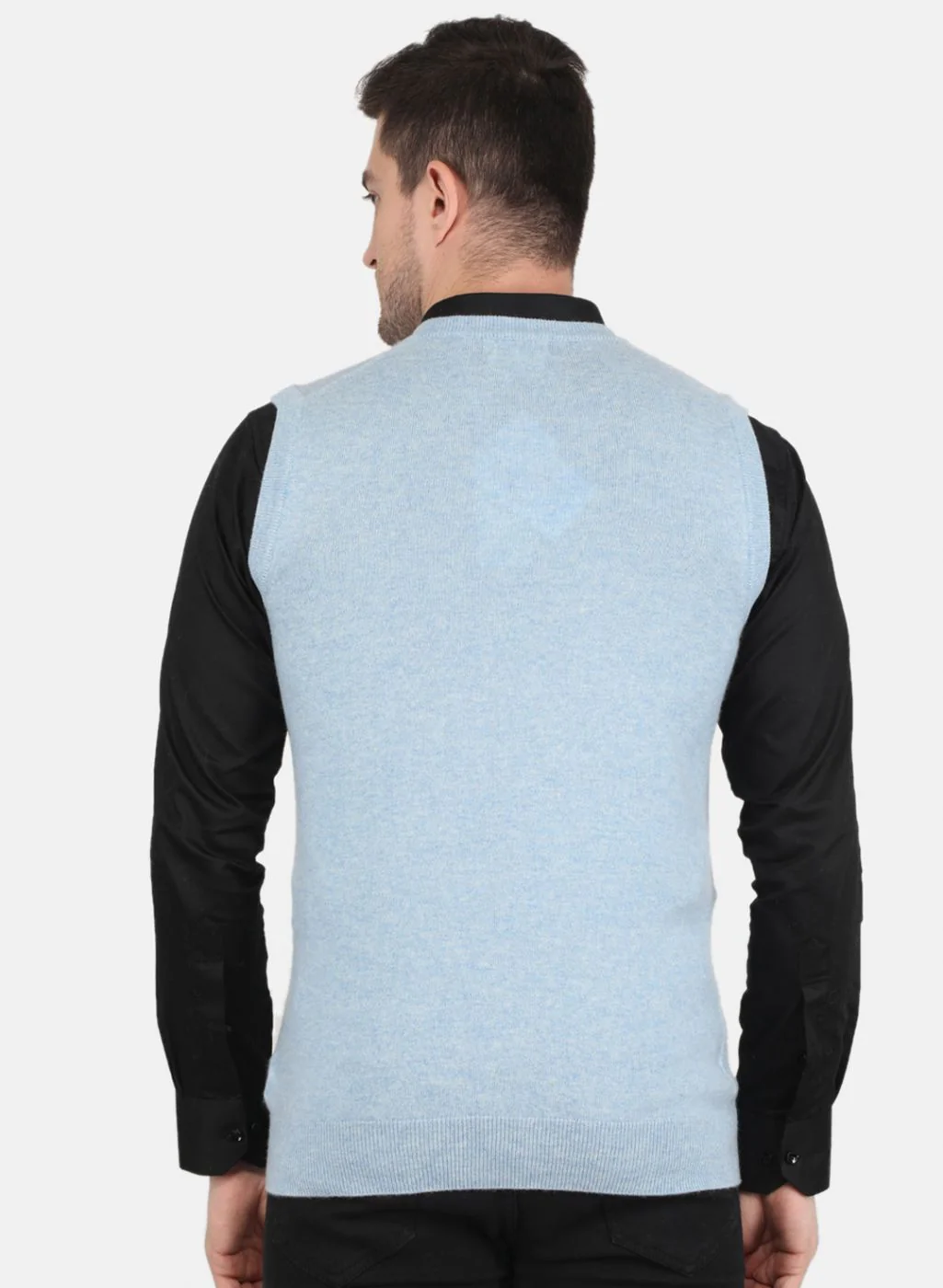 Men Sky Blue Solid Sweater - Image 3
