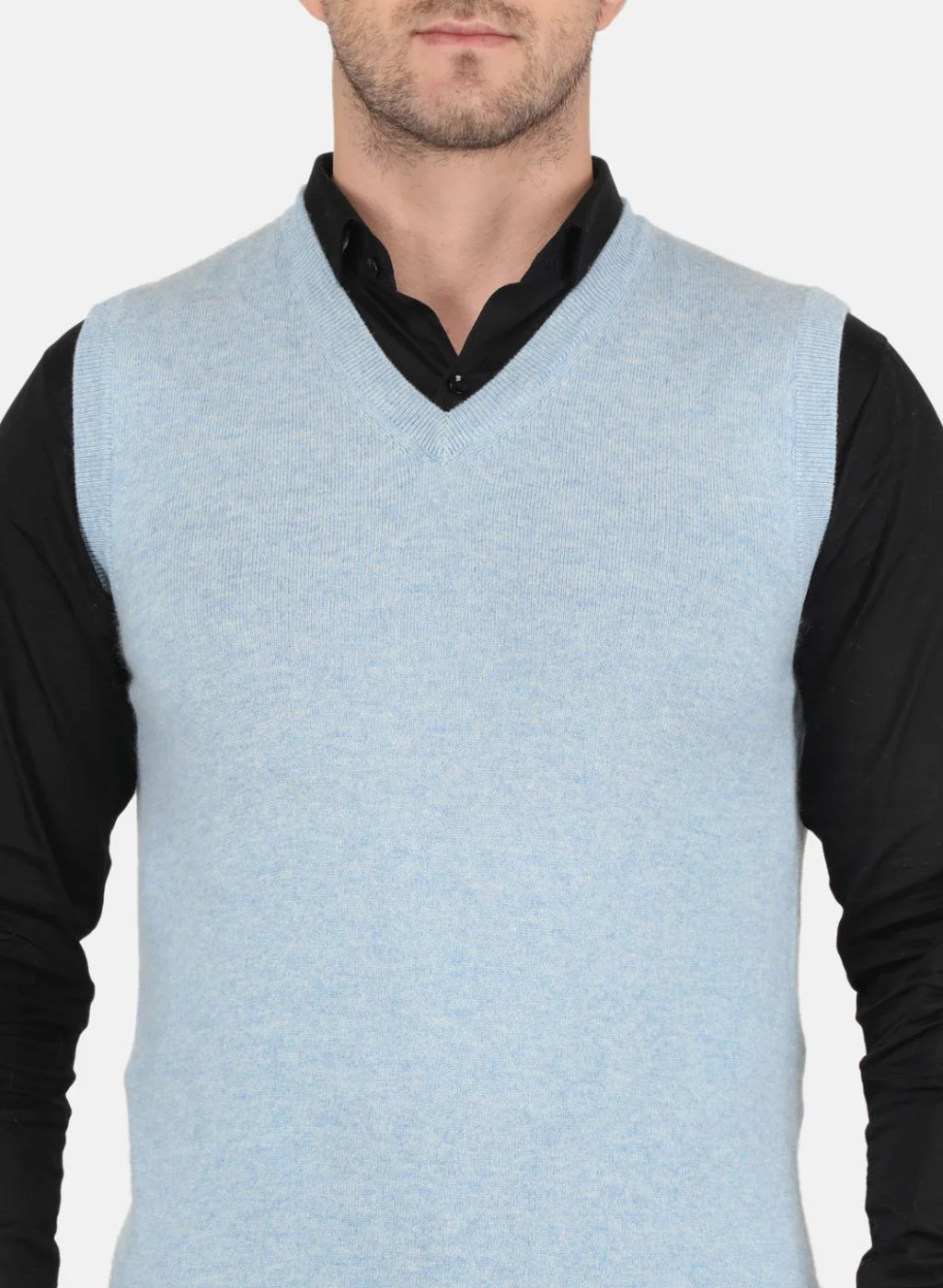 Men Sky Blue Solid Sweater - Image 5
