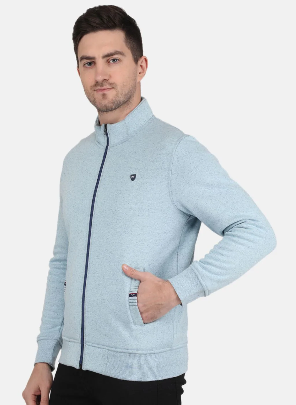 Men Sky Blue Solid T-Shirt - Image 2