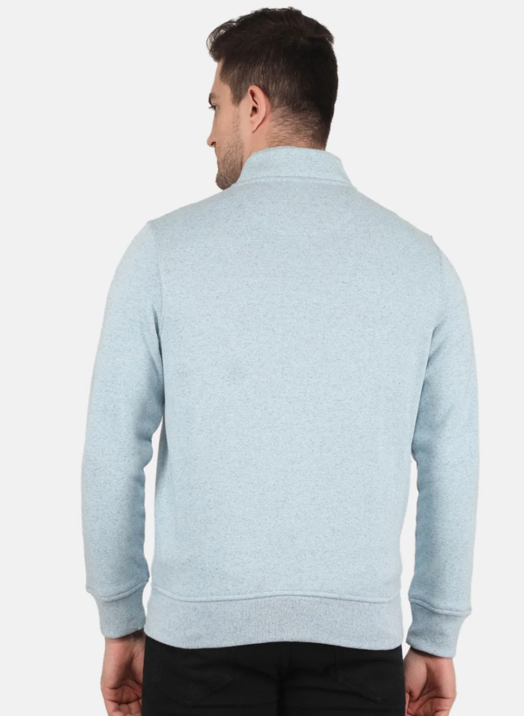 Men Sky Blue Solid T-Shirt - Image 3