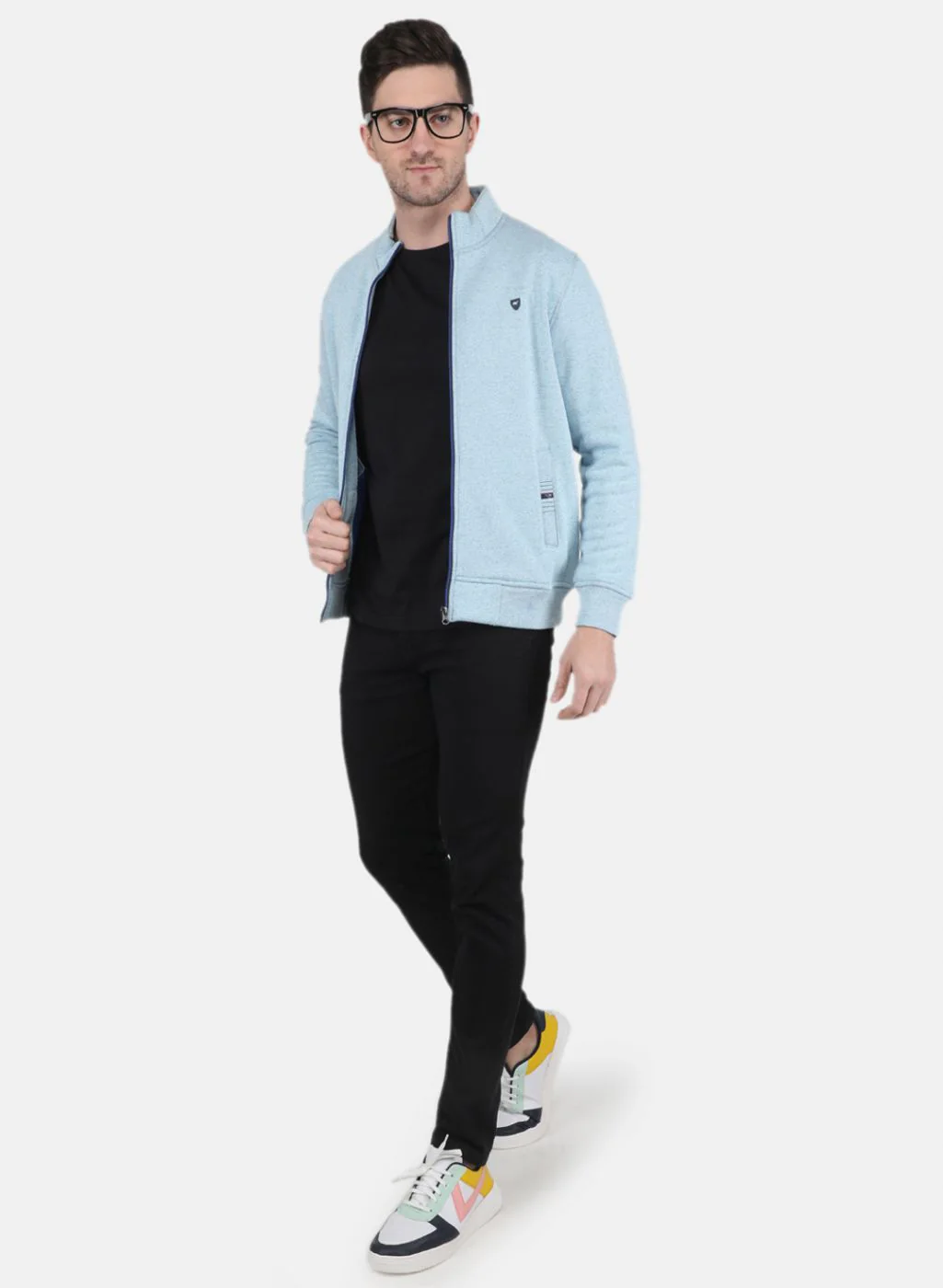Men Sky Blue Solid T-Shirt - Image 4