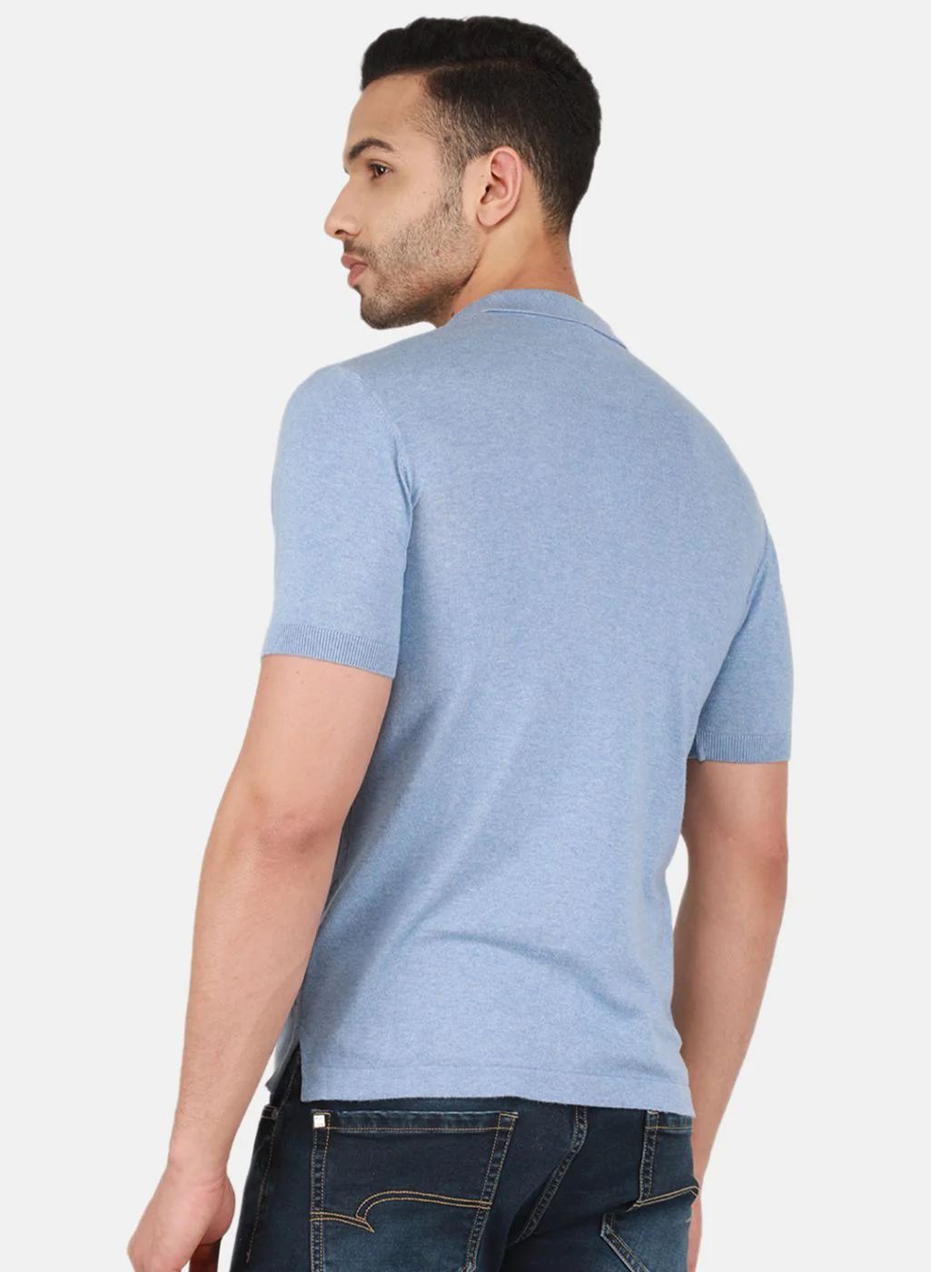 Men Sky Blue Solid T-Shirt - Image 3