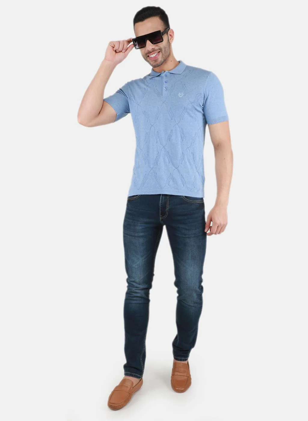 Men Sky Blue Solid T-Shirt - Image 4