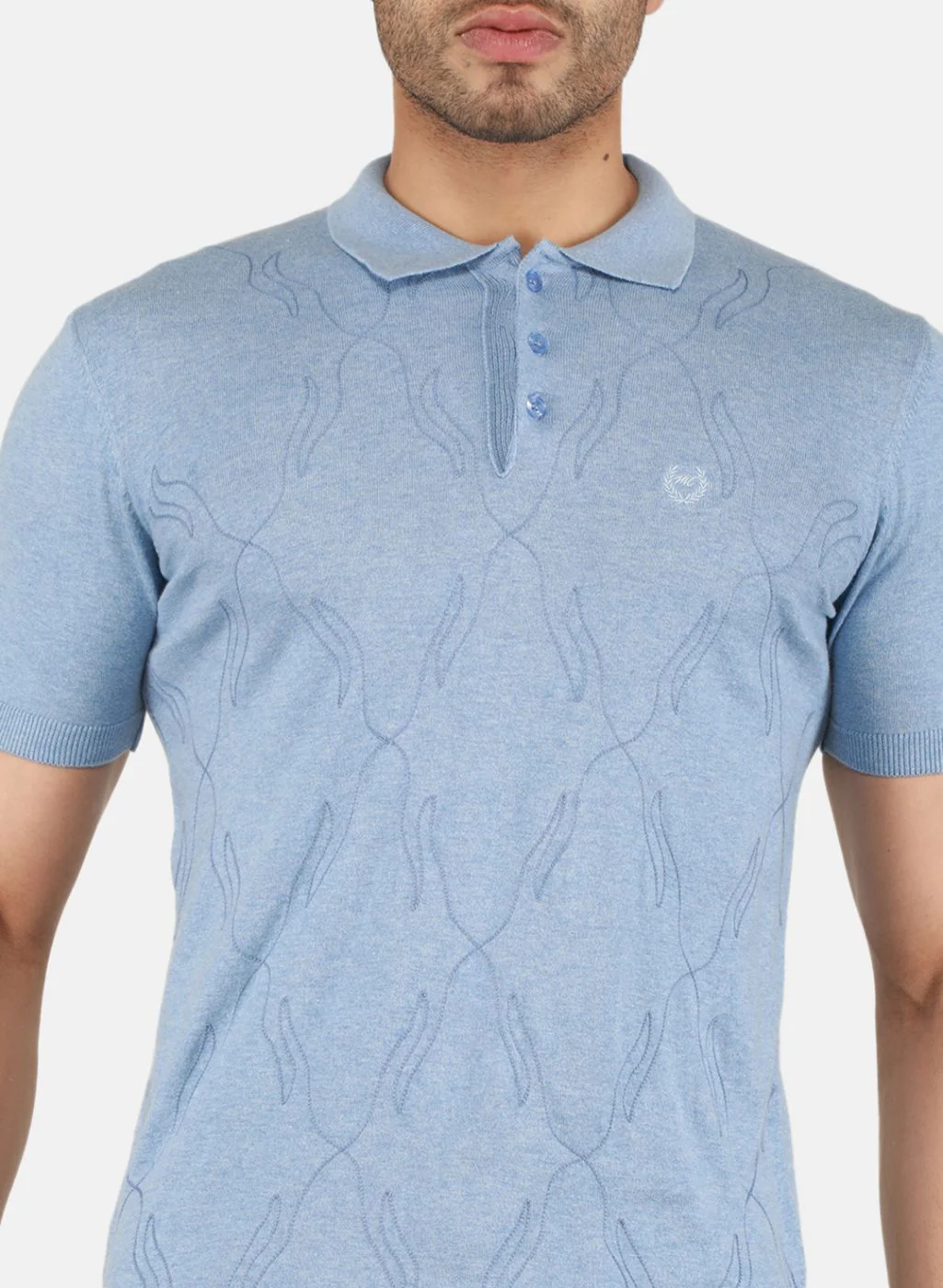 Men Sky Blue Solid T-Shirt - Image 5