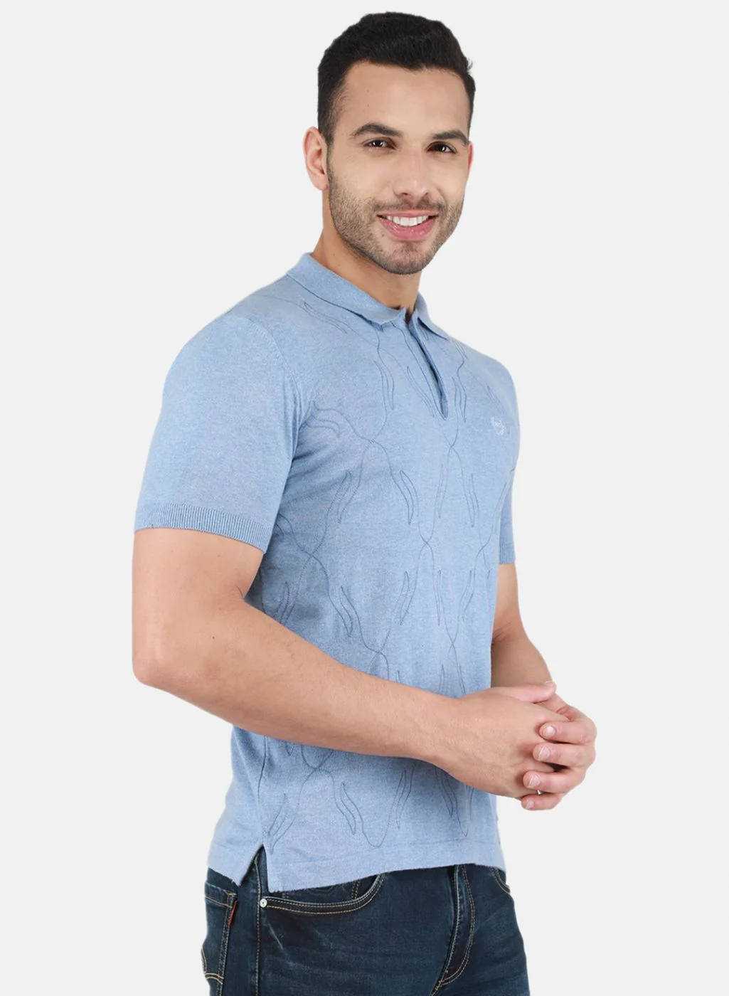 Men Sky Blue Solid T-Shirt - Image 6