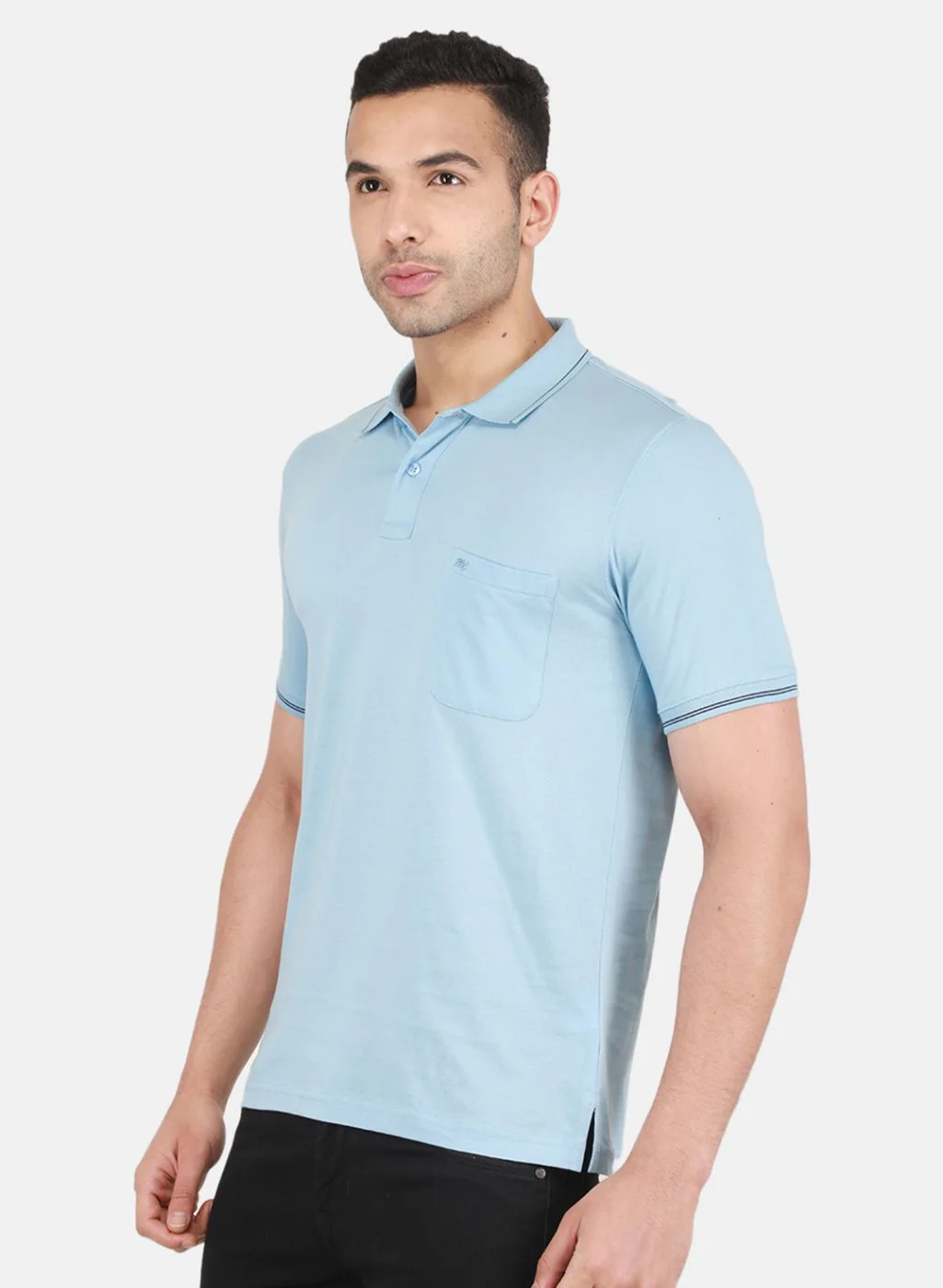 Men Sky Blue Solid T-Shirt - Image 2
