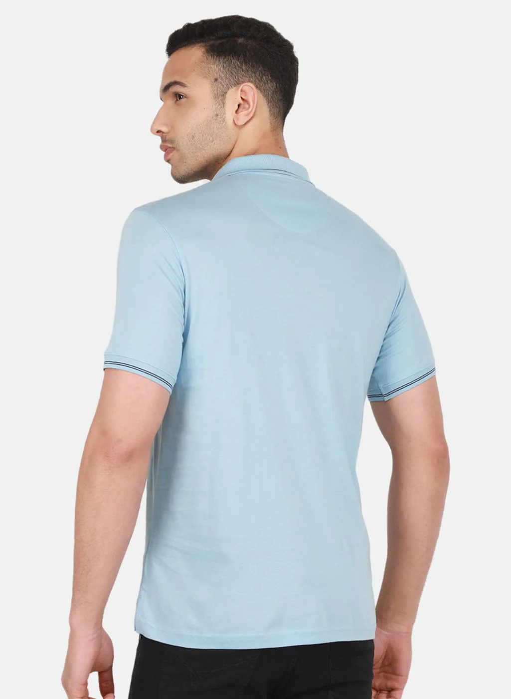 Men Sky Blue Solid T-Shirt - Image 3